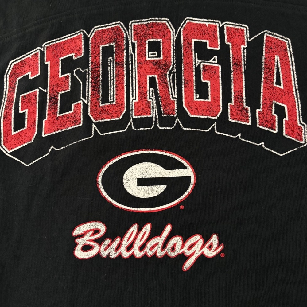 Champion Georgia Bulldogs T-Shirt Women Large Black Striped Sleeve Excellent